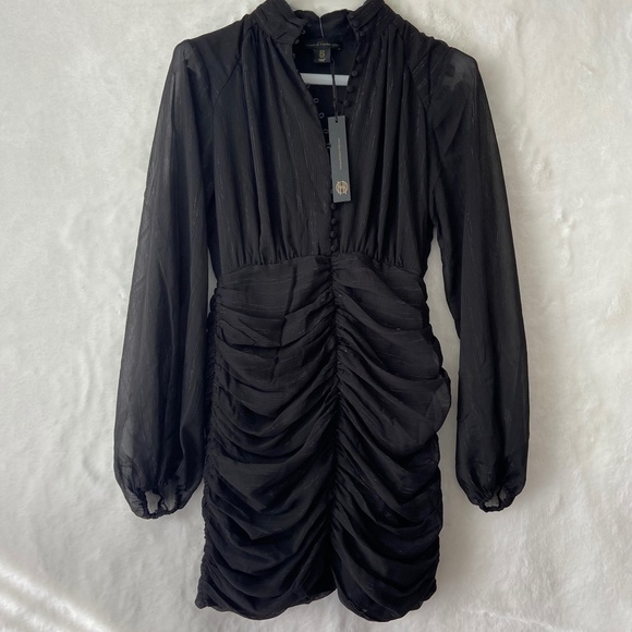 House of Harlow 1960 Ruched Long Sleeves Little Black Dress - Picture 8 of 11